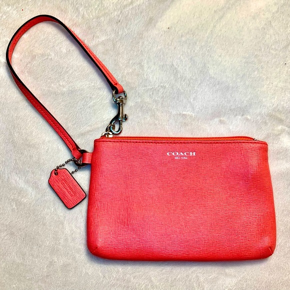 Coach Handbags - Coach Wristlet Gorgeous Coral Color SilverTone Zippered Coach Tag NWOT Adorable